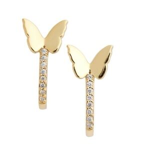 18k Gold Plated Sterling Silver Butterfly Hoop Earrings